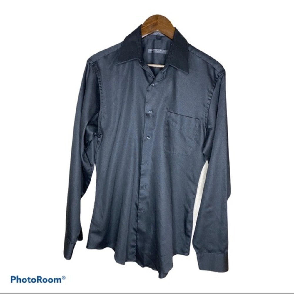 Geoffrey Beene Black Sateen Wrinkle Free Shirt M